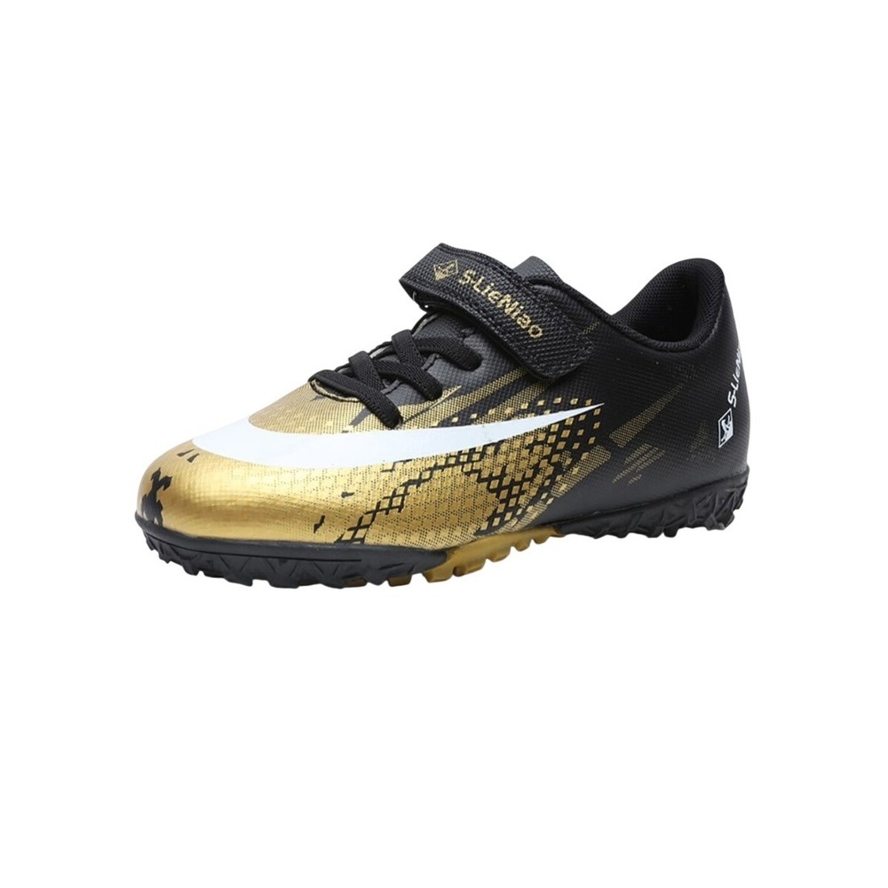 S-LieNiao Soccer Cleats Kids Size 30 Gold Black Turf Athletic Football Shoes